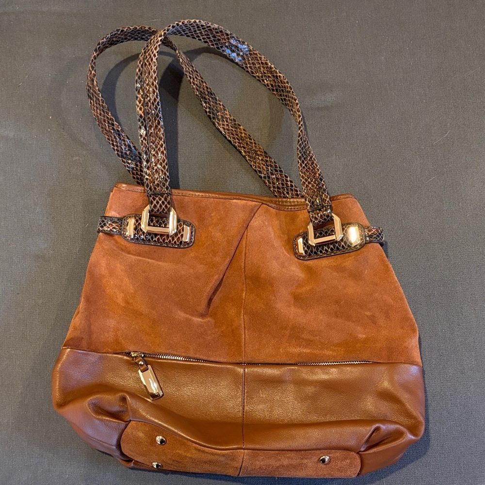 B. Makowsky Brown Suede and Leather Shoulder Bag